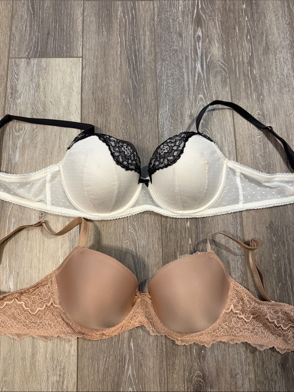 Victoria's Secret Two-Pack Lace Accent Bras in White/Black and Nude